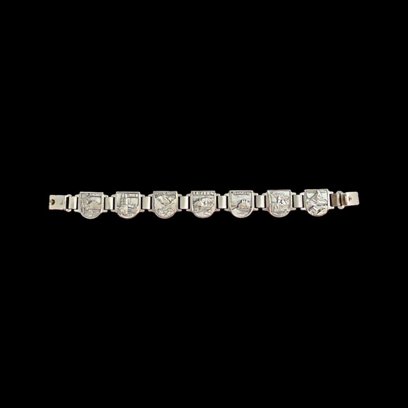 Solid Silver Swiss Tourist Bracelet: Geneva, Lausanne  Solid Silver Swiss Tourist Bracelet Geneve, Zurich, Lugano, Interlaken Souvenir